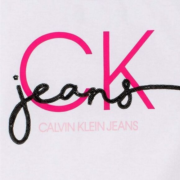 NWT Calvin Klein Girls Sequin & Hot Pink CK Logo Tee - Picture 2 of 6